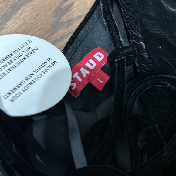 NWT Staud Bellamy Lace Up Square Neck Black Velvet Slit Front Gown - Picture 5 of 7